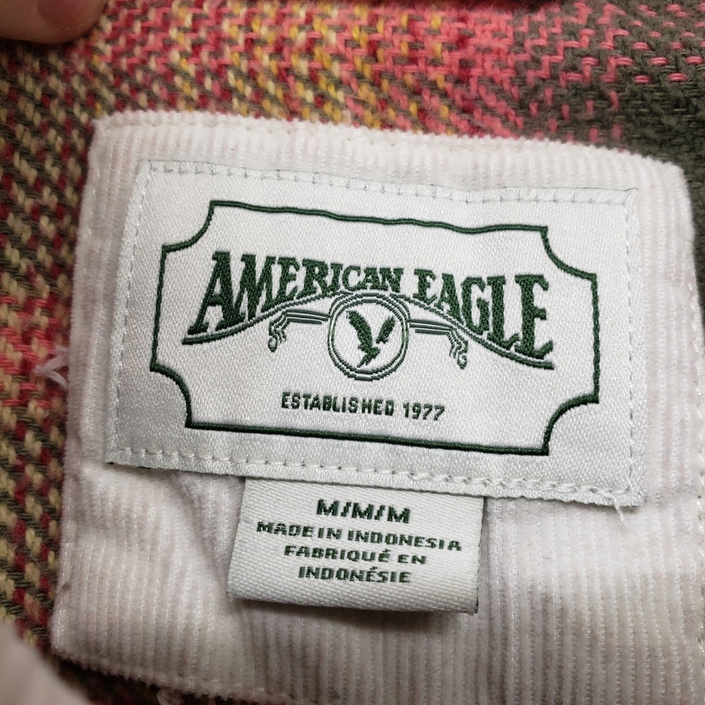 American Eagle Plaid Button Down Shirt Womens Sz M Pink Green Flannel Cotton 90s - Picture 3 of 8